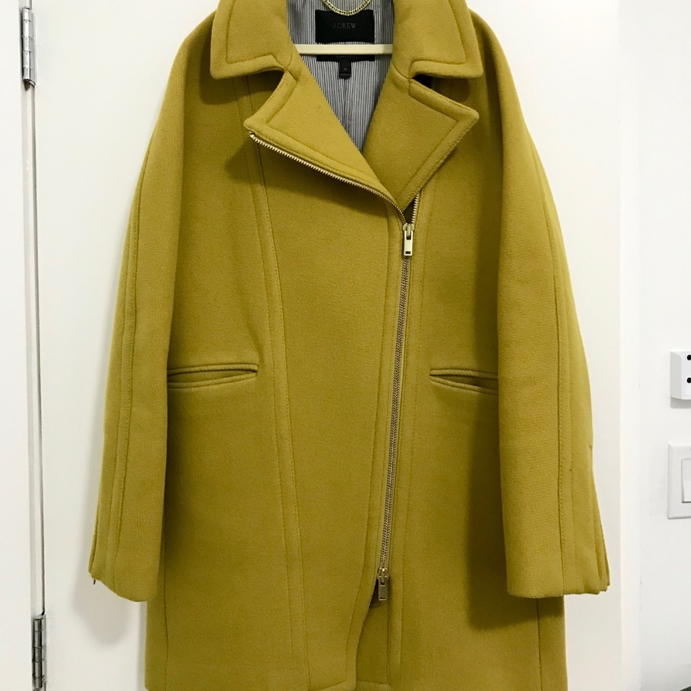 J. Crew Zippered Wool Stadium Coat Chartreuse